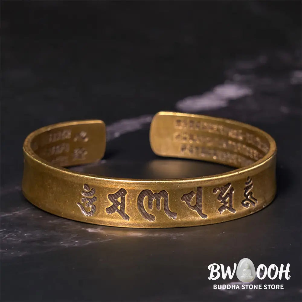 Buddha Stones Six True Words ’om Mani Padme Hum’ Heart Sutra Copper Brass Inner Peace Cuff Bracelet Bangle - BWOOOH