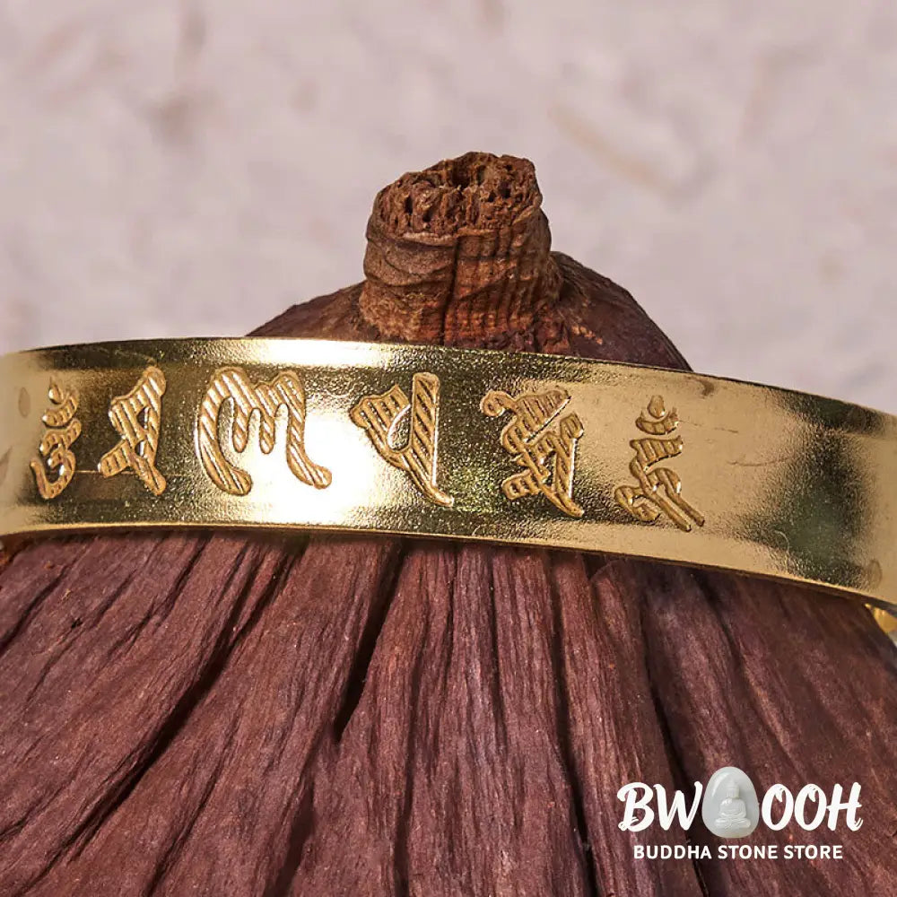 Buddha Stones Six True Words ’om Mani Padme Hum’ Heart Sutra Copper Brass Inner Peace Cuff Bracelet Bangle - BWOOOH
