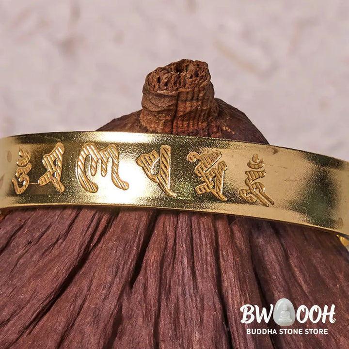 Buddha Stones Six True Words ’om Mani Padme Hum’ Heart Sutra Copper Brass Inner Peace Cuff Bracelet Bangle - BWOOOH