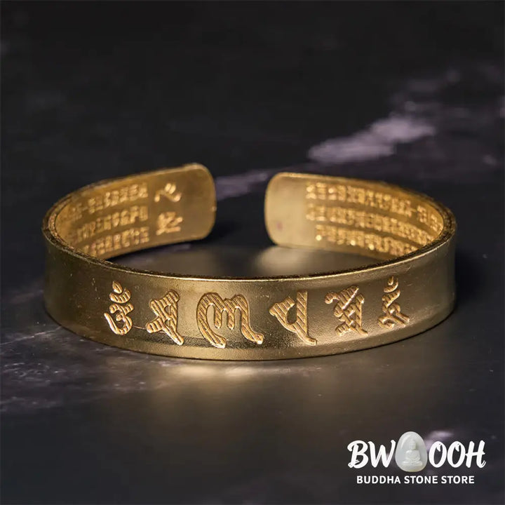 Buddha Stones Six True Words ’om Mani Padme Hum’ Heart Sutra Copper Brass Inner Peace Cuff Bracelet Bangle - BWOOOH