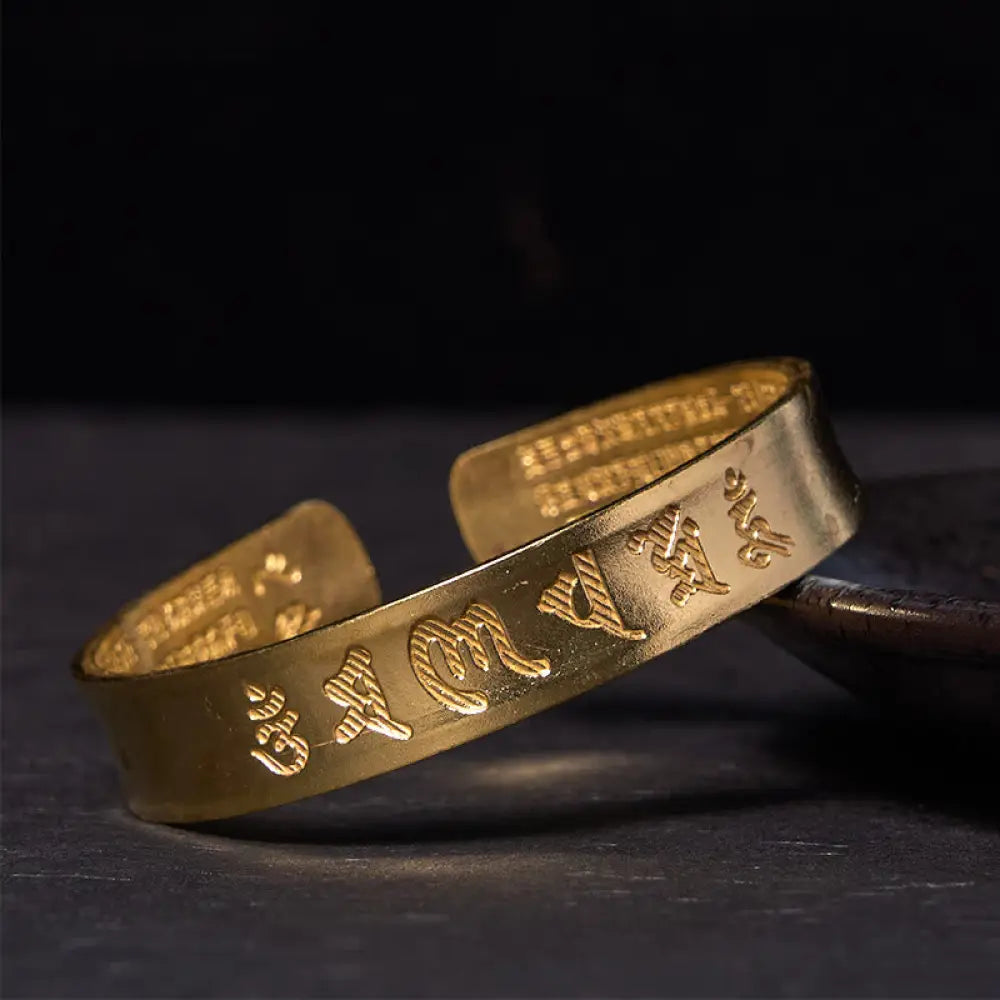 Buddha Stones Six True Words ’om Mani Padme Hum’ Heart Sutra Copper Brass Inner Peace Cuff Bracelet Bangle - BWOOOH