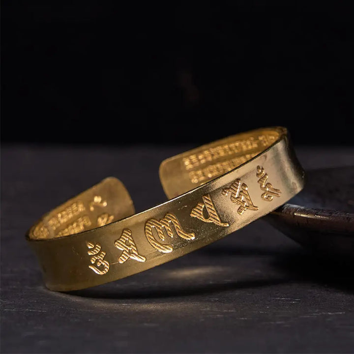 Buddha Stones Six True Words ’om Mani Padme Hum’ Heart Sutra Copper Brass Inner Peace Cuff Bracelet Bangle - BWOOOH