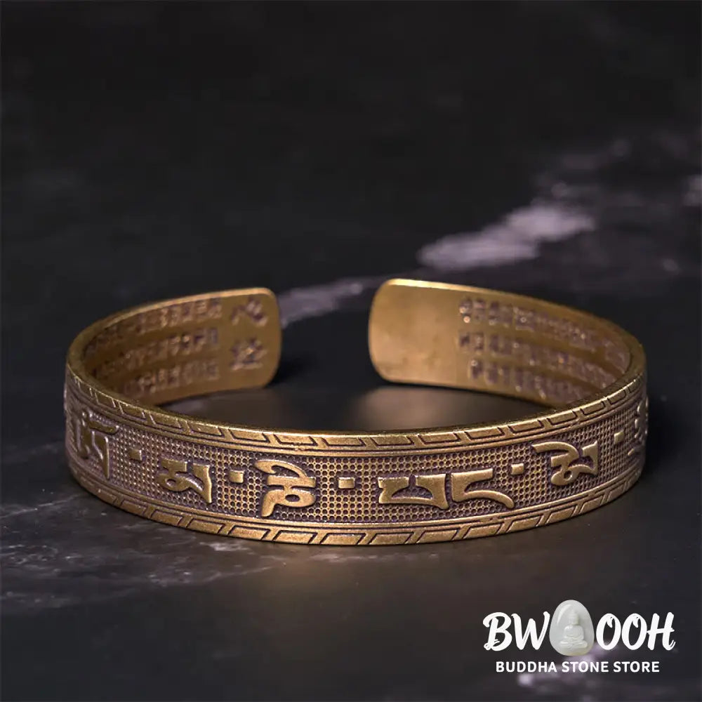 Buddha Stones Six True Words ’om Mani Padme Hum’ Heart Sutra Copper Brass Luck Wisdom Bracelet Bangle - BWOOOH