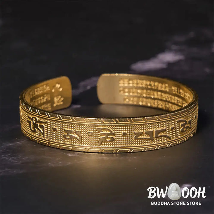 Buddha Stones Six True Words ’om Mani Padme Hum’ Heart Sutra Copper Brass Luck Wisdom Bracelet Bangle - BWOOOH