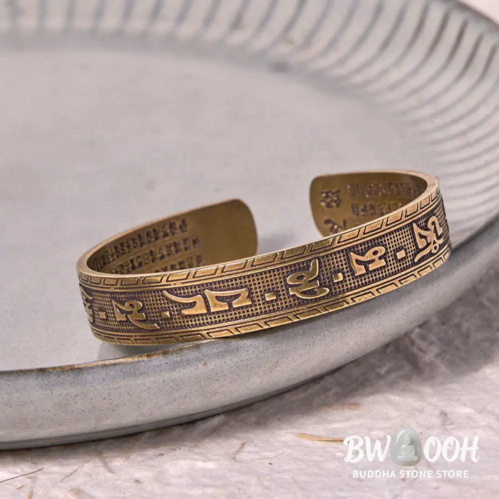 Buddha Stones Six True Words ’om Mani Padme Hum’ Heart Sutra Copper Brass Luck Wisdom Bracelet Bangle - BWOOOH