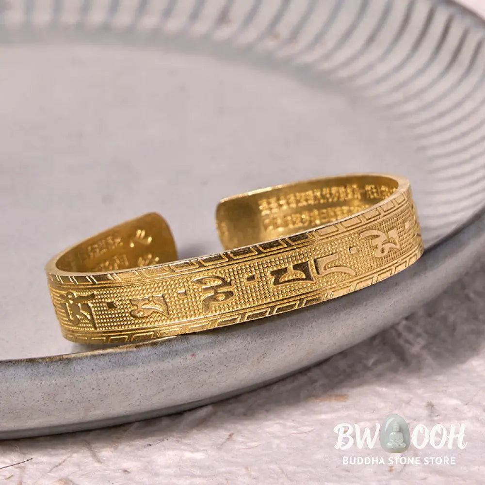Buddha Stones Six True Words ’om Mani Padme Hum’ Heart Sutra Copper Brass Luck Wisdom Bracelet Bangle - BWOOOH