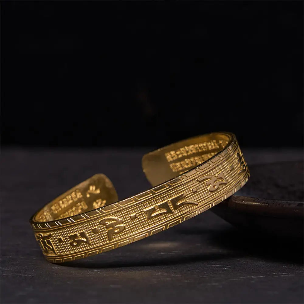 Buddha Stones Six True Words ’om Mani Padme Hum’ Heart Sutra Copper Brass Luck Wisdom Bracelet Bangle - BWOOOH