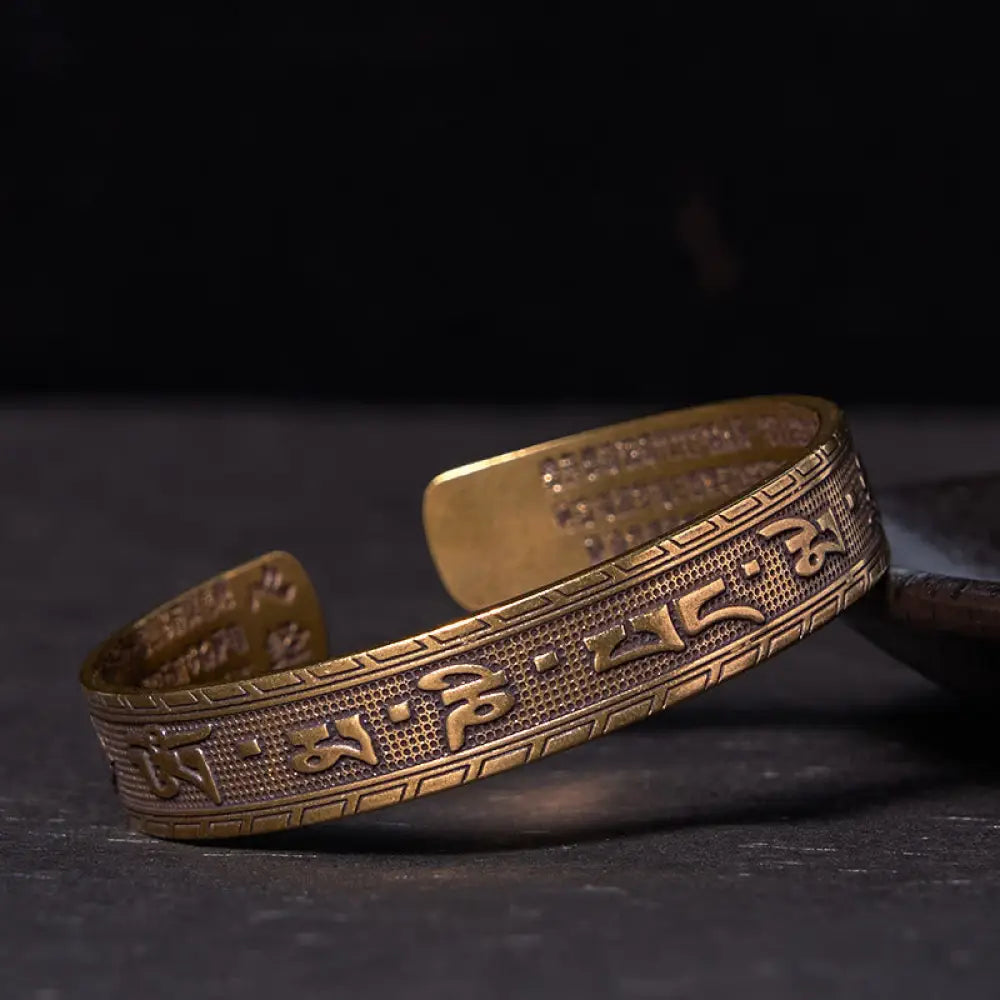 BWOOOH Six True Words ’om Mani Padme Hum’ Heart Sutra Copper Brass Luck Wisdom Bracelet Bangle - BWOOOH