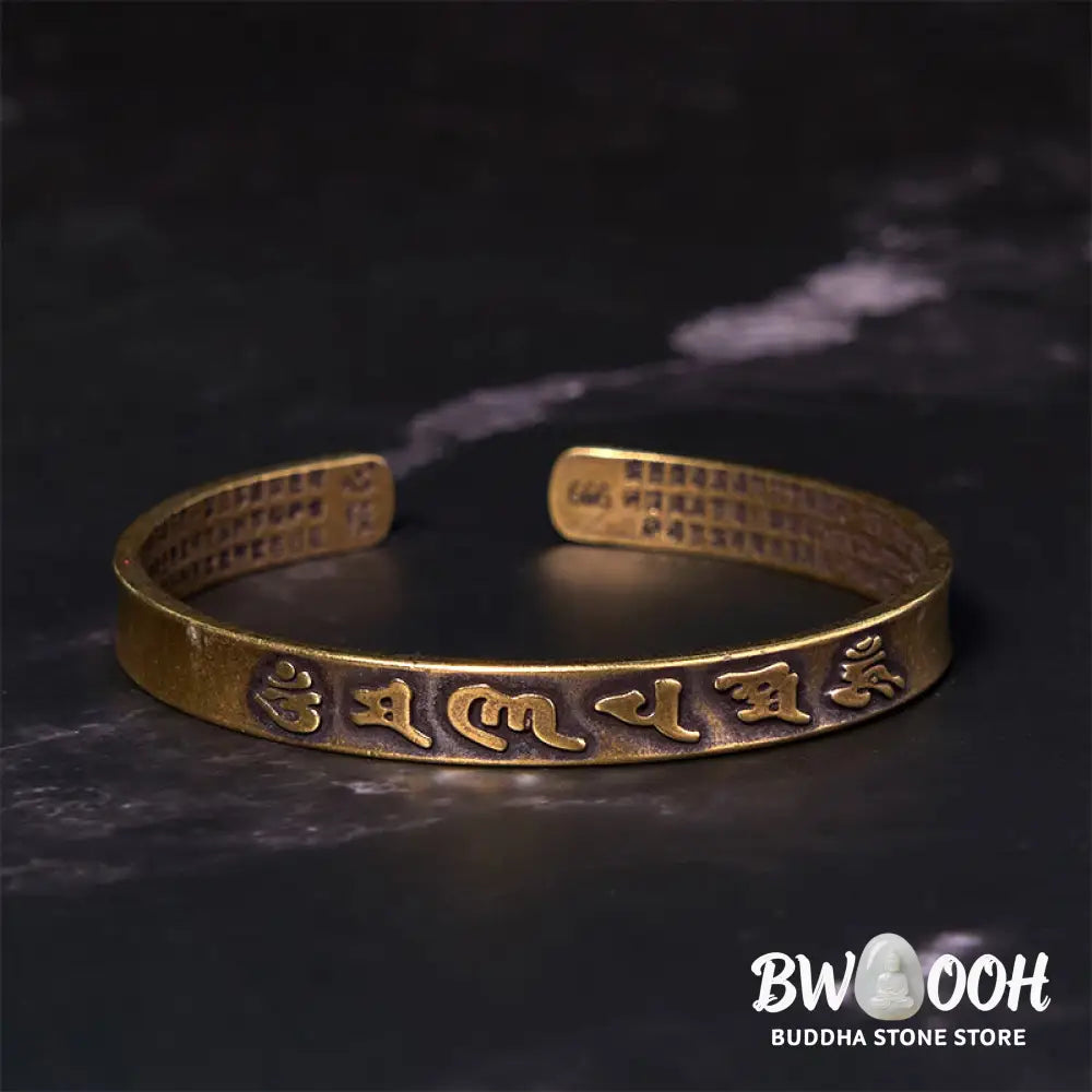 Buddha Stones Six True Words ’om Mani Padme Hum’ Heart Sutra Copper Brass Wisdom Peace Cuff Bracelet Bangle - BWOOOH