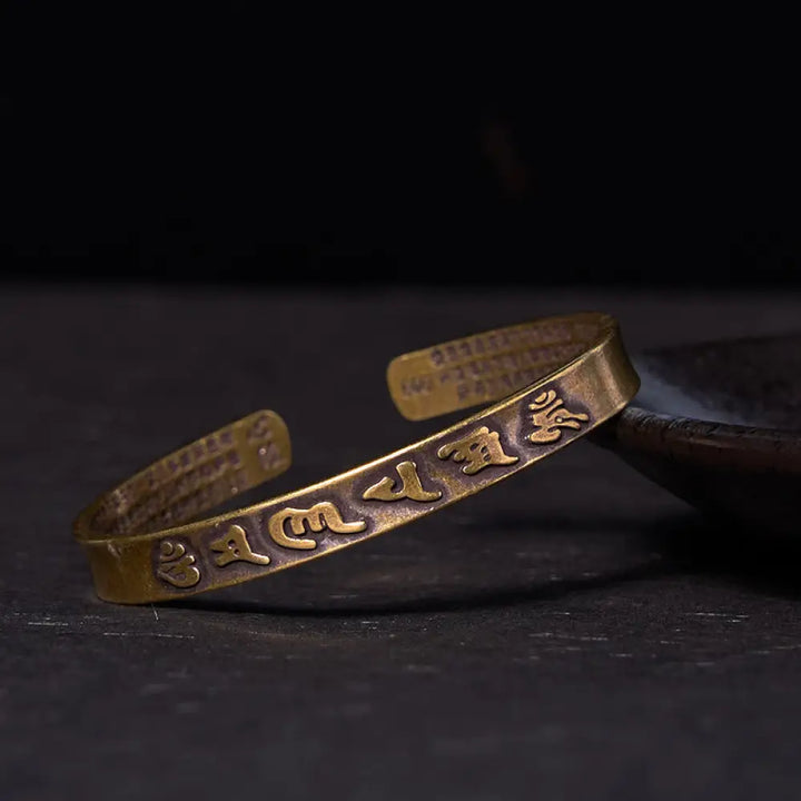 BWOOOH Six True Words ’om Mani Padme Hum’ Heart Sutra Copper Brass Wisdom Peace Cuff Bracelet Bangle - BWOOOH