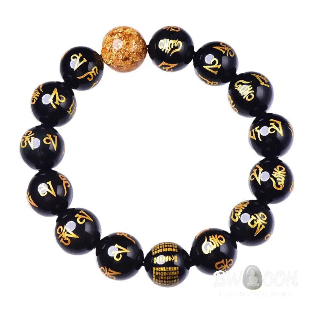 Buddha Stones Six True Words Om Mani Padme Hum Rainbow Obsidian Gold Foil Creativity Bracelet - BWOOOH - Bracelet
