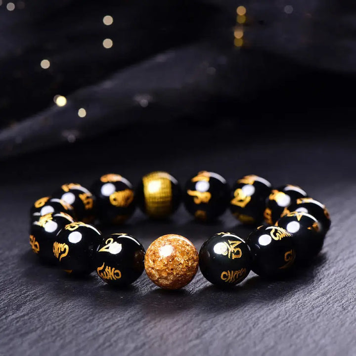 BWOOOH Six True Words Om Mani Padme Hum Rainbow Obsidian Gold Foil Creativity Bracelet - BWOOOH - Rainbow