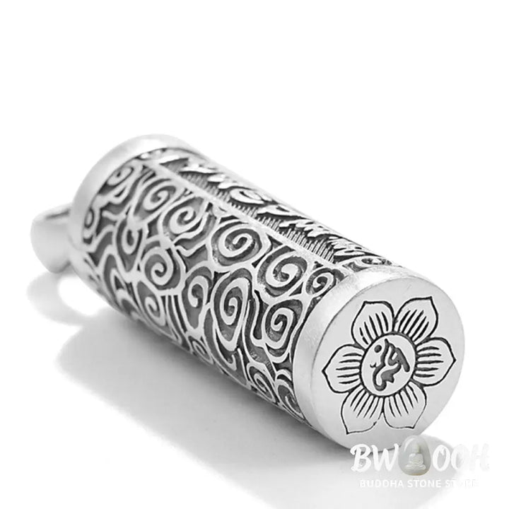 A close-up of the BWOOOH Six True Words Protection Necklace Pendant, crafted from silver plated copper, showcasing the &
