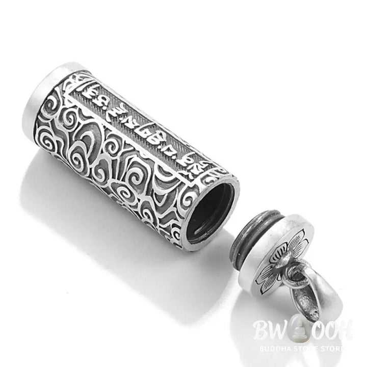 A close-up of the BWOOOH Six True Words Protection Necklace Pendant, crafted from silver plated copper, showcasing the &