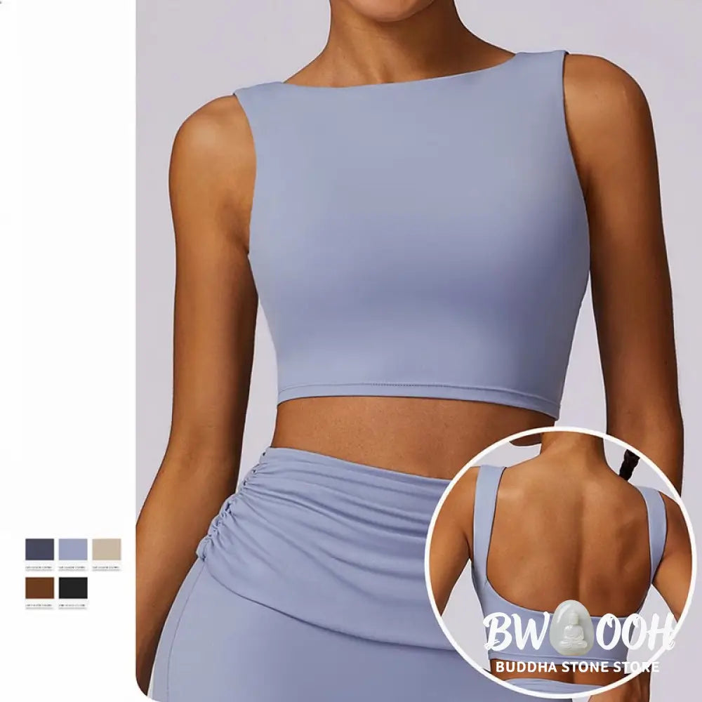 BWOOOH lotus print yoga pants - Sleeveless Backless Strap Tank Top Bra F