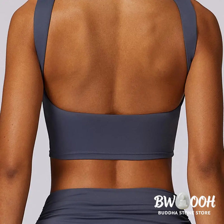 BWOOOH lotus print yoga pants - Sleeveless Backless Strap Tank Top Bra F