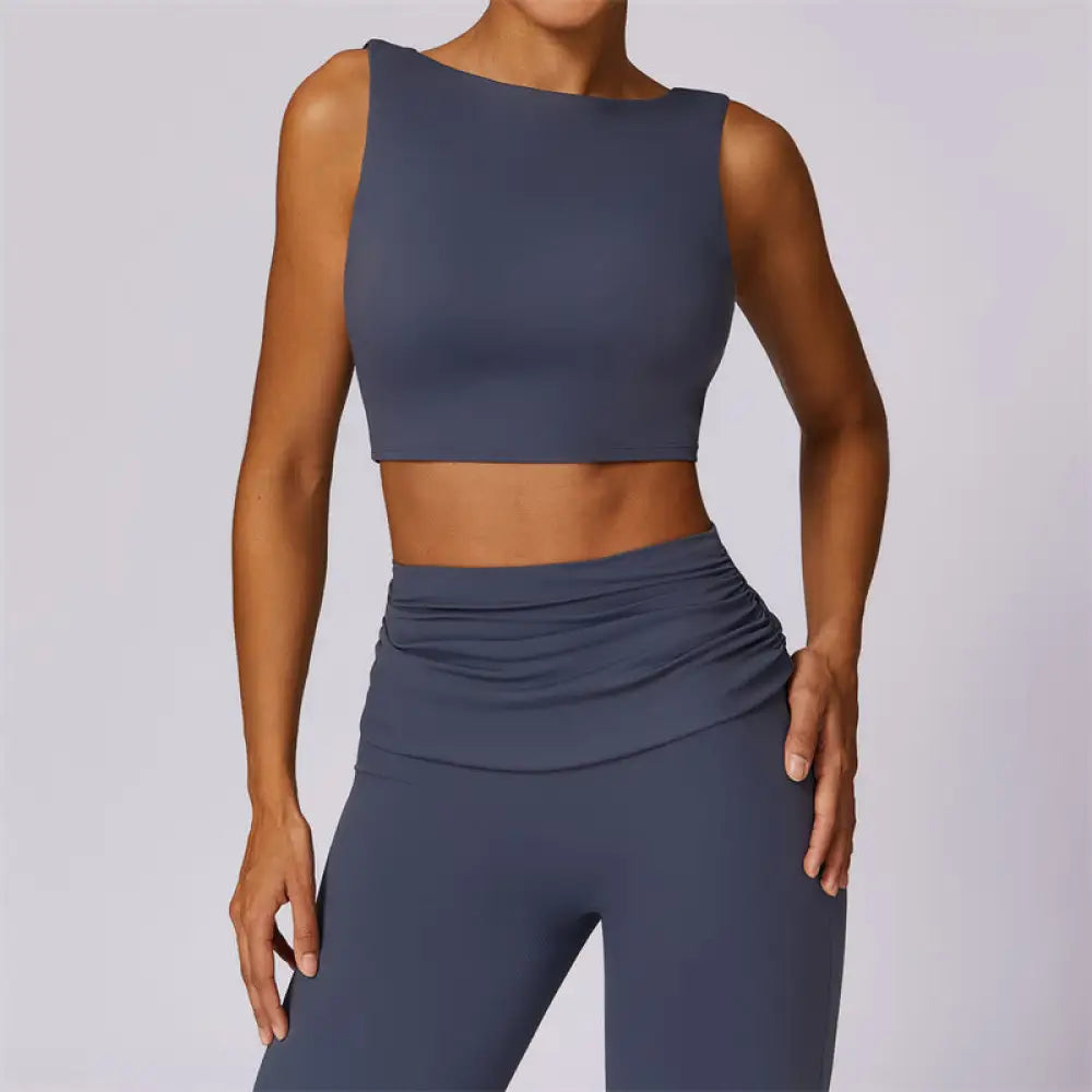 BWOOOH lotus print yoga pants - Sleeveless Backless Strap Tank Top Bra F