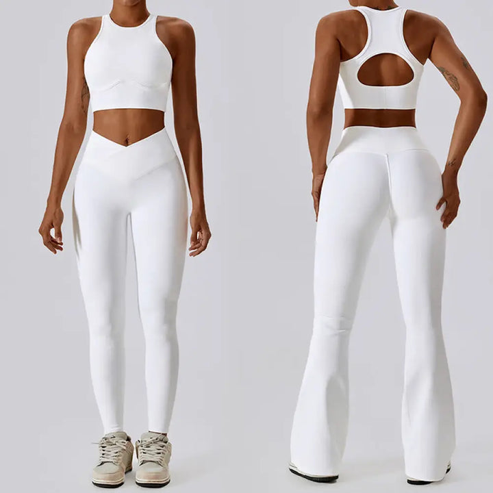 BWOOOH lotus print yoga pants - Sleeveless Crop Tank Top Flared Pants Sp