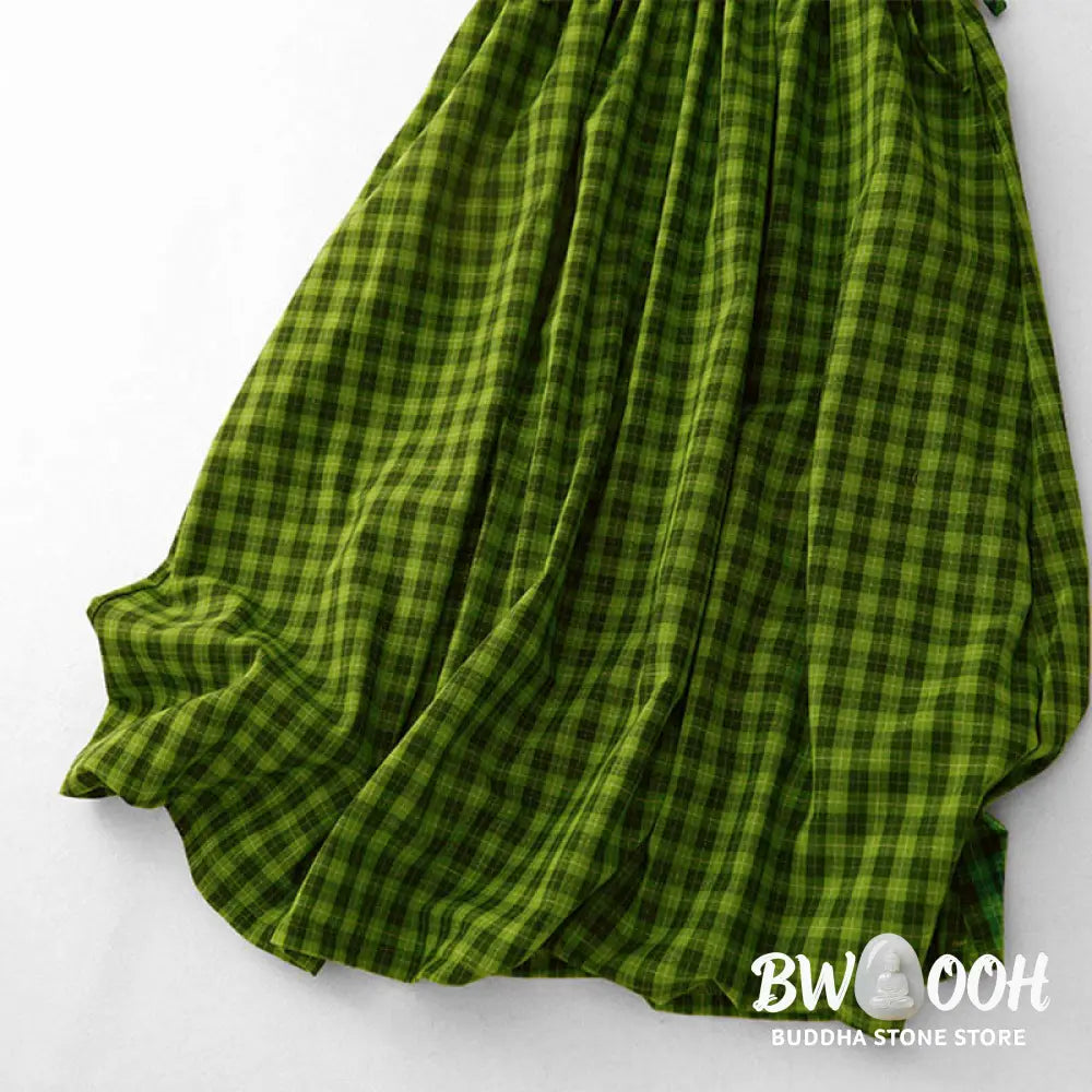 Buddha Stones Sleeveless Plaid Summer Midi Dress With Pockets - Midi Dress