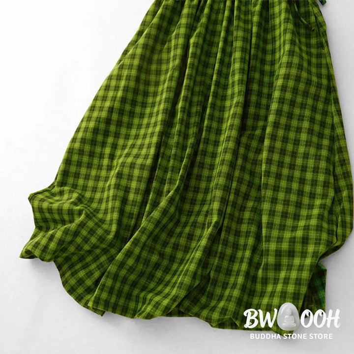 Buddha Stones Sleeveless Plaid Summer Midi Dress With Pockets - Midi Dress