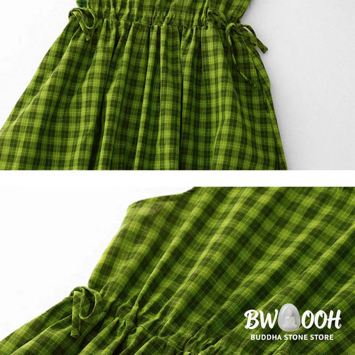Buddha Stones Sleeveless Plaid Summer Midi Dress With Pockets - Midi Dress