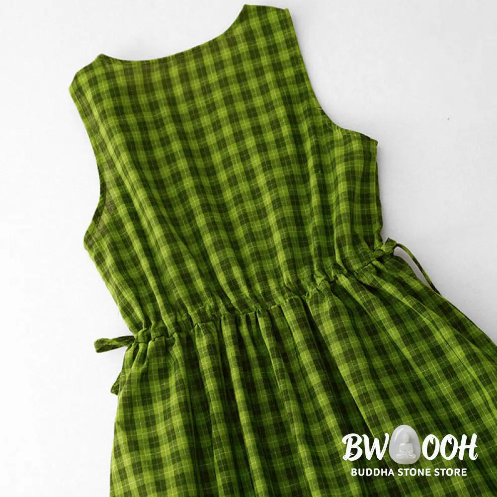 Buddha Stones Sleeveless Plaid Summer Midi Dress With Pockets - Midi Dress