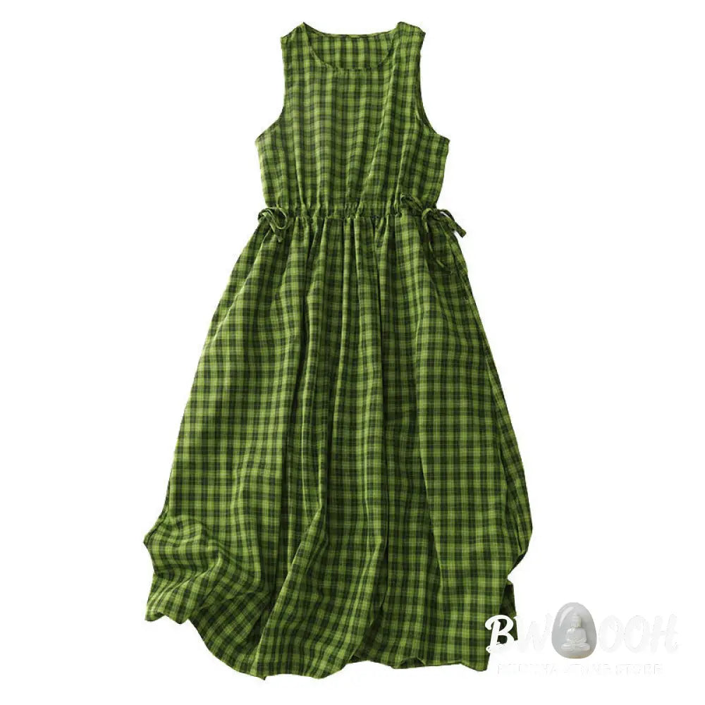 Buddha Stones Sleeveless Plaid Summer Midi Dress With Pockets - Midi Dress