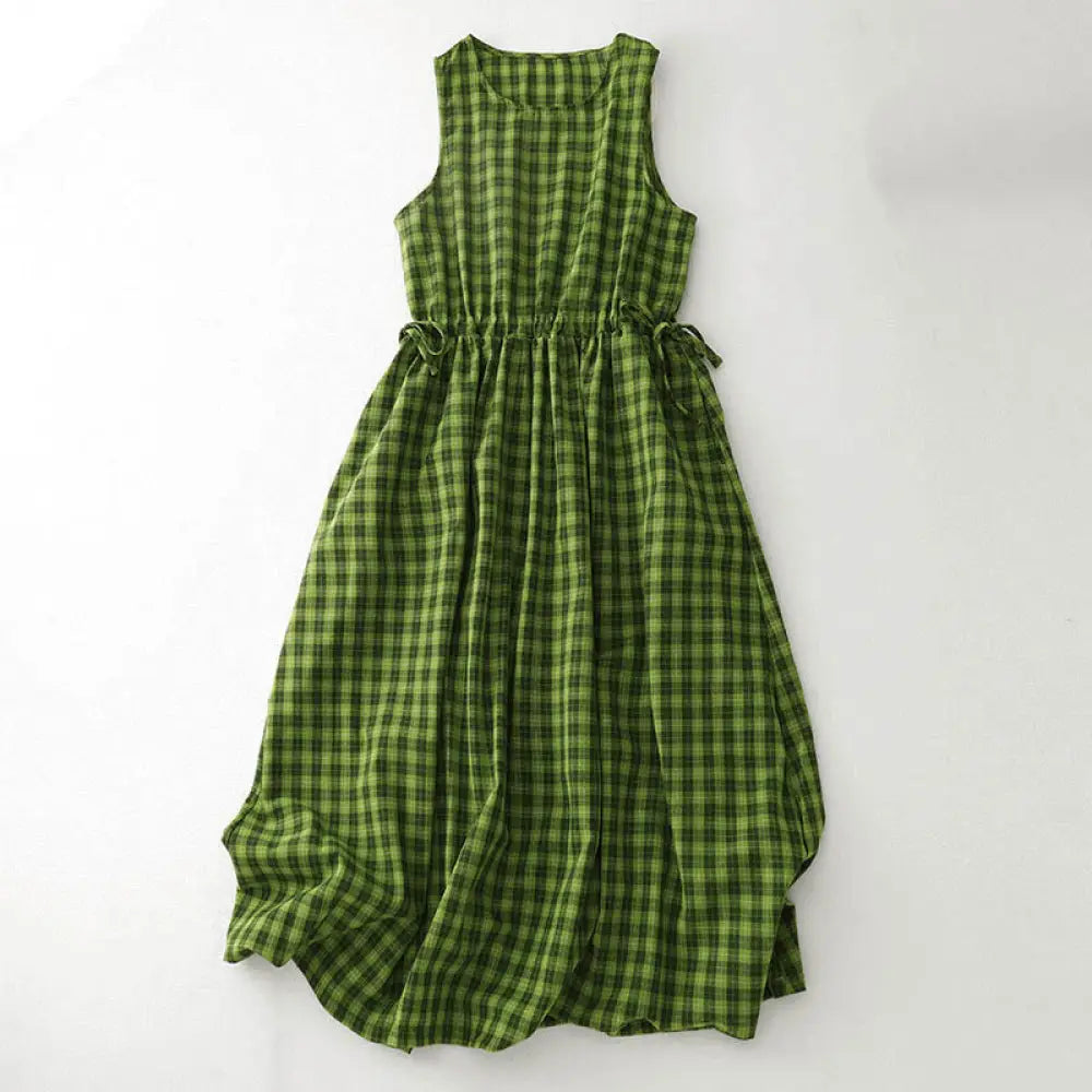 BWOOOH Sleeveless Plaid Summer Midi Dress With Pockets