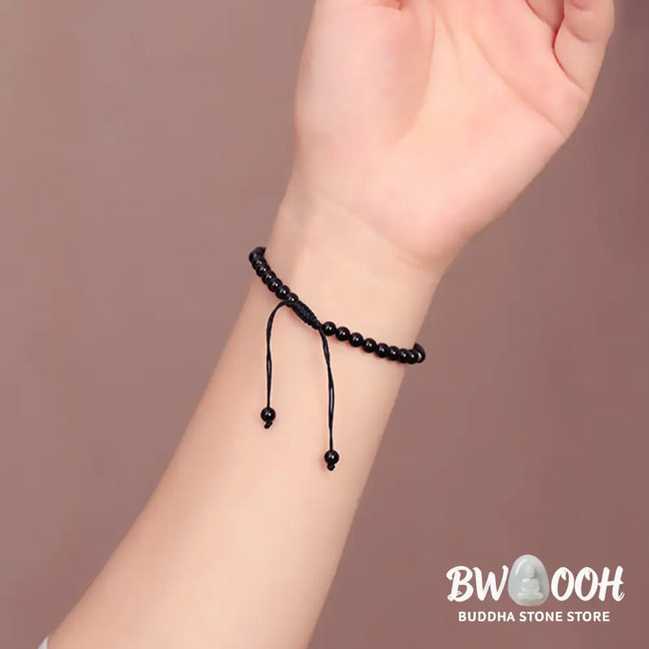 Buddha Stones Small Black Obsidian Beads Fulfillment Rope Bracelet - BWOOOH - 4mm Black Obsidian(Wrist Circumference: