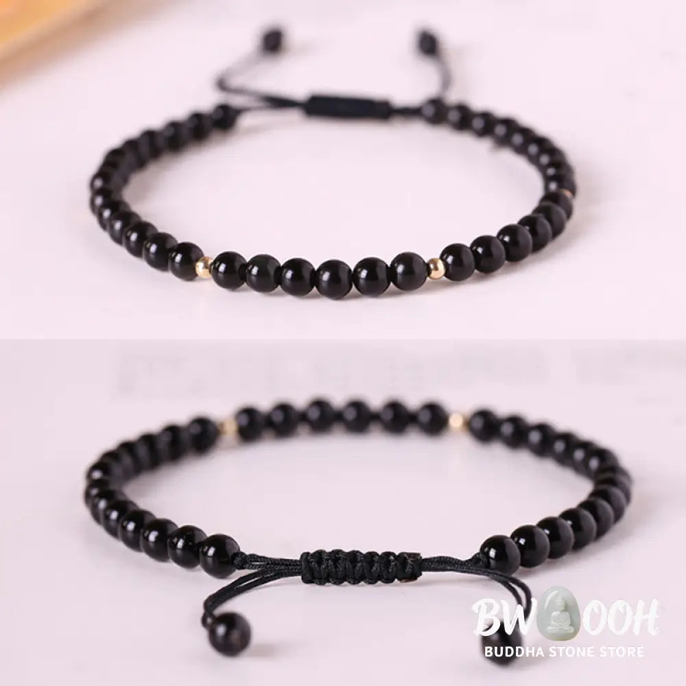 Buddha Stones Small Black Obsidian Beads Fulfillment Rope Bracelet - BWOOOH - 4mm Black Obsidian(Wrist Circumference:
