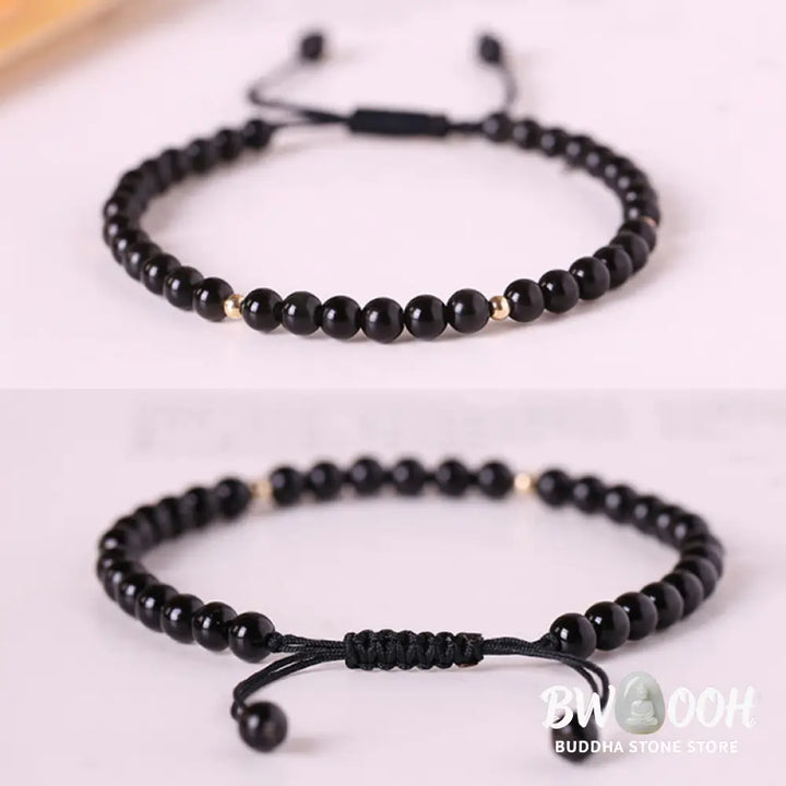 Buddha Stones Small Black Obsidian Beads Fulfillment Rope Bracelet - BWOOOH - 4mm Black Obsidian(Wrist Circumference: