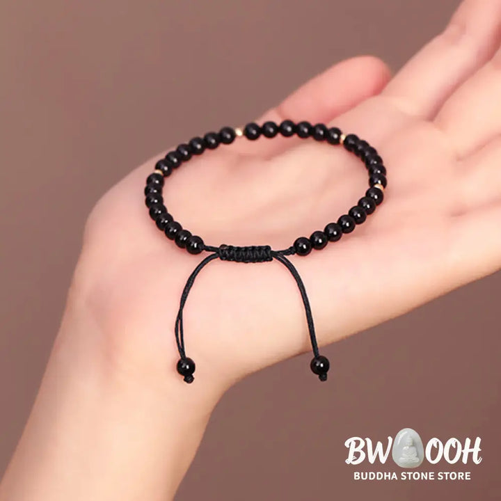 Buddha Stones Small Black Obsidian Beads Fulfillment Rope Bracelet - BWOOOH - 4mm Black Obsidian(Wrist Circumference: