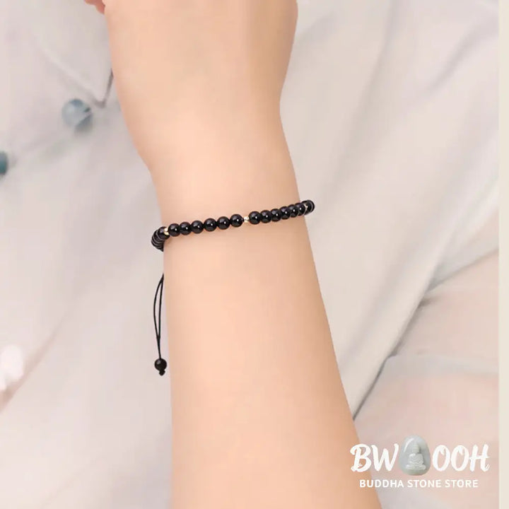 Buddha Stones Small Black Obsidian Beads Fulfillment Rope Bracelet - BWOOOH - 4mm Black Obsidian(Wrist Circumference: