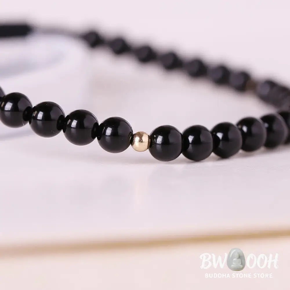 Buddha Stones Small Black Obsidian Beads Fulfillment Rope Bracelet - BWOOOH - 4mm Black Obsidian(Wrist Circumference: