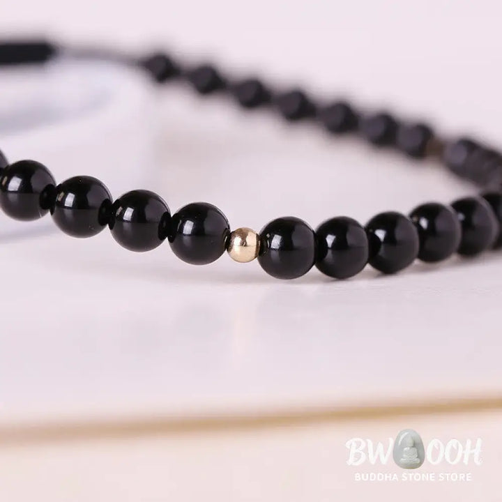 Buddha Stones Small Black Obsidian Beads Fulfillment Rope Bracelet - BWOOOH - 4mm Black Obsidian(Wrist Circumference: