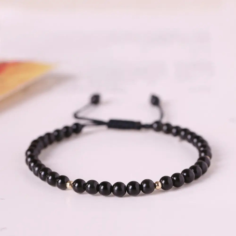 BWOOOH Small Black Obsidian Beads Fulfillment Rope Bracelet - BWOOOH - 4mm Black Obsidian(Wrist Circumference: