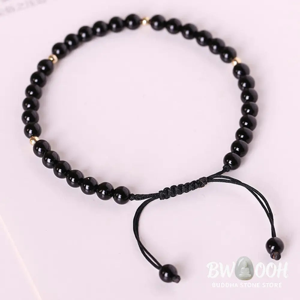 Buddha Stones Small Black Obsidian Beads Fulfillment Rope Bracelet - BWOOOH - 4mm Black Obsidian(Wrist Circumference: