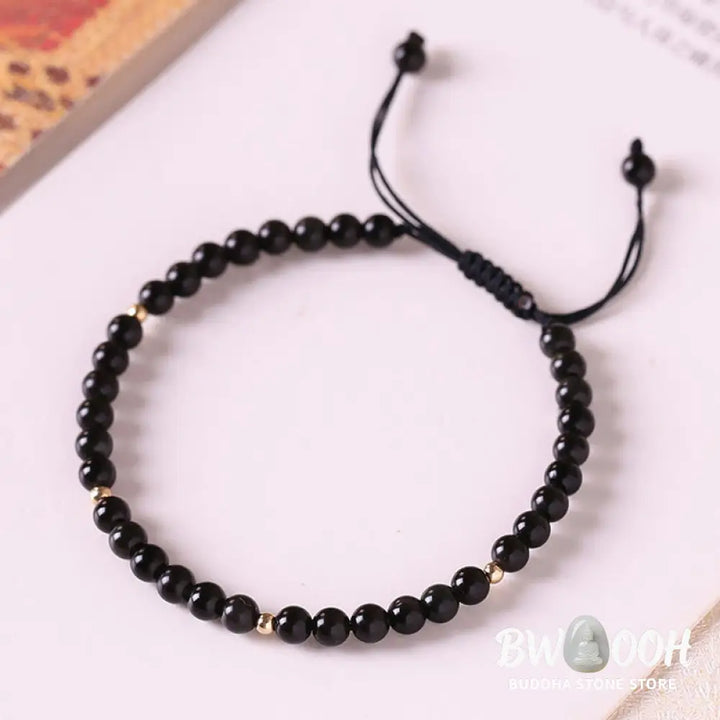 Buddha Stones Small Black Obsidian Beads Fulfillment Rope Bracelet - BWOOOH - 4mm Black Obsidian(Wrist Circumference: