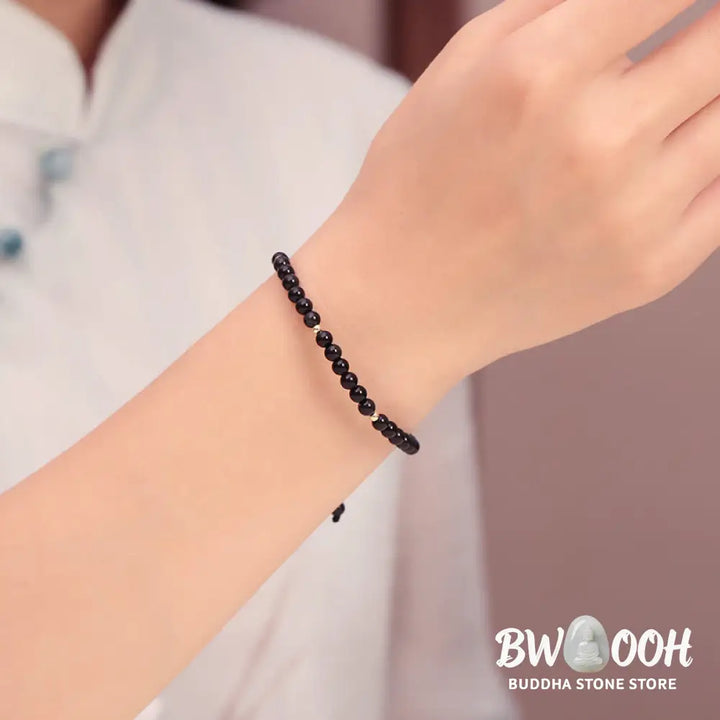 Buddha Stones Small Black Obsidian Beads Fulfillment Rope Bracelet - BWOOOH - 4mm Black Obsidian(Wrist Circumference: