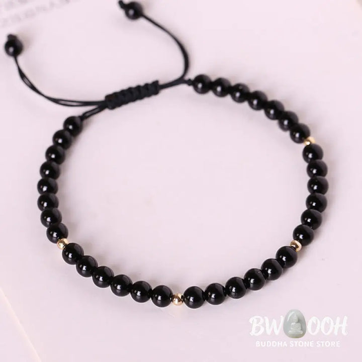 Buddha Stones Small Black Obsidian Beads Fulfillment Rope Bracelet - BWOOOH - 4mm Black Obsidian(Wrist Circumference: