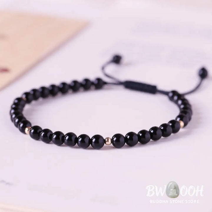 Buddha Stones Small Black Obsidian Beads Fulfillment Rope Bracelet - BWOOOH - 4mm Black Obsidian(Wrist Circumference: