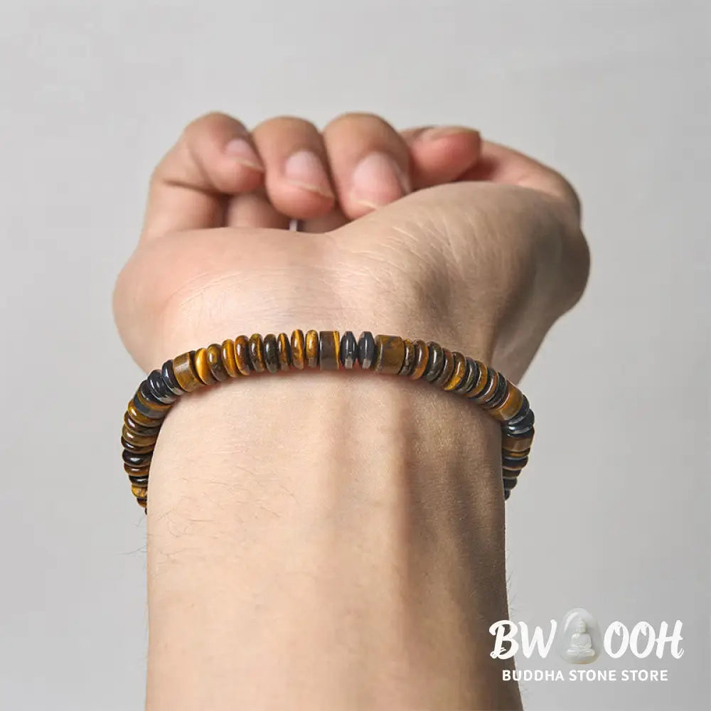 Buddha Stones Small Black Obsidian Green Aventurine Grey Jasper Tiger Eye Strength Rope Bracelet - Bracelet