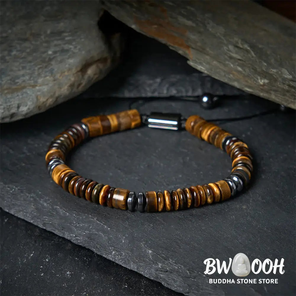 Buddha Stones Small Black Obsidian Green Aventurine Grey Jasper Tiger Eye Strength Rope Bracelet - Bracelet
