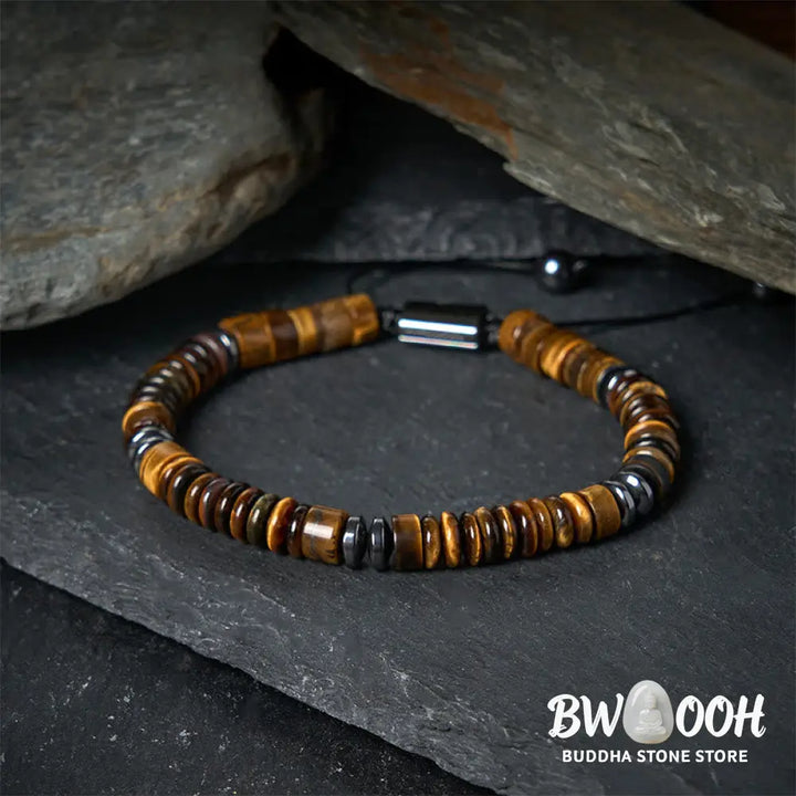 Buddha Stones Small Black Obsidian Green Aventurine Grey Jasper Tiger Eye Strength Rope Bracelet - Bracelet