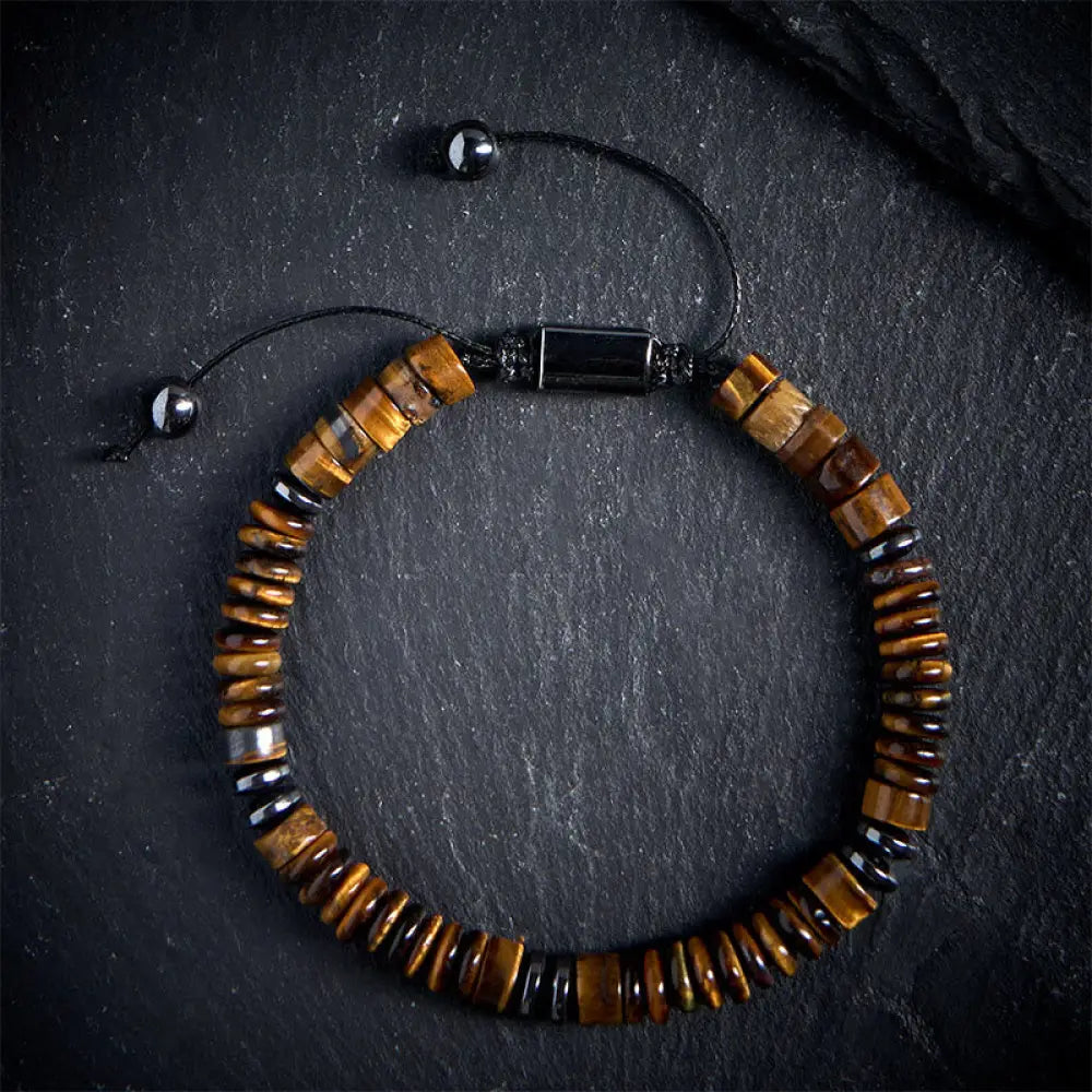 Buddha Stones Small Black Obsidian Green Aventurine Grey Jasper Tiger Eye Strength Rope Bracelet - Tiger Eye(Wrist