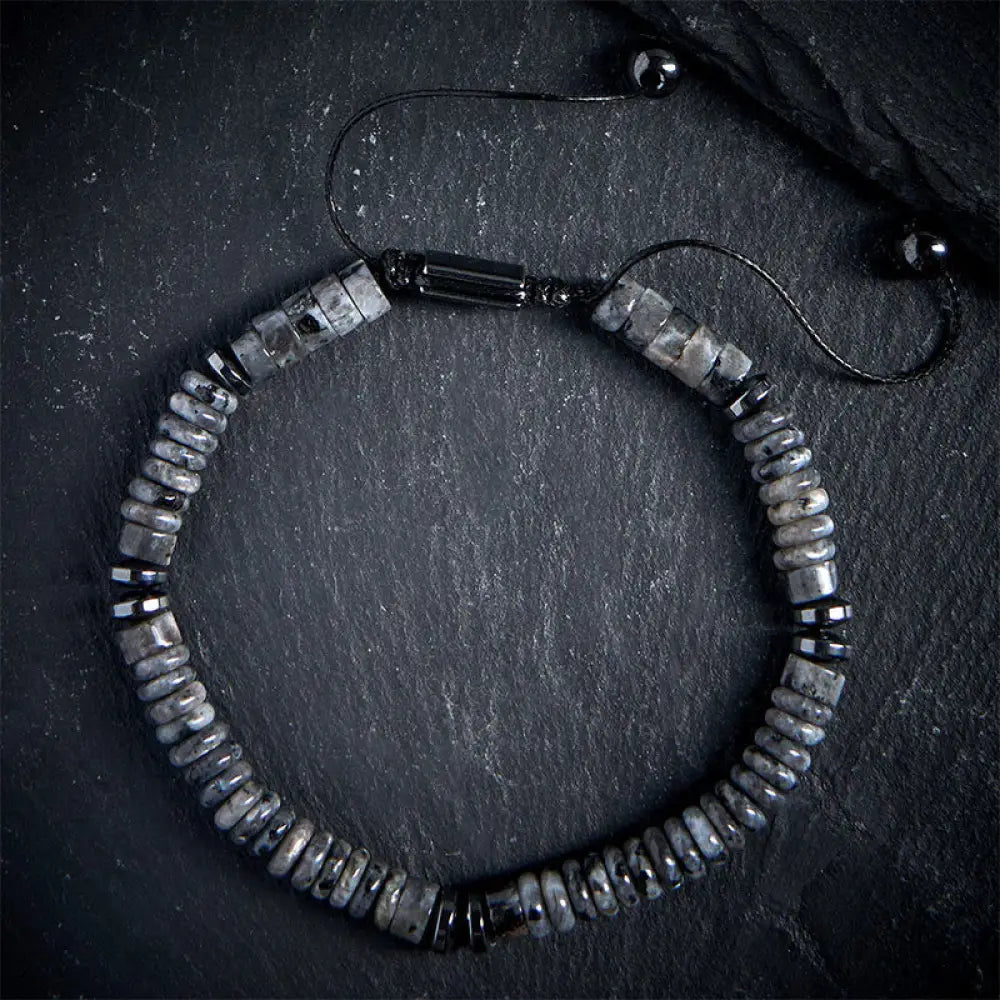Buddha Stones Small Black Obsidian Green Aventurine Grey Jasper Tiger Eye Strength Rope Bracelet - Grey Jasper(Wrist