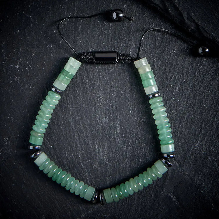 Buddha Stones Small Black Obsidian Green Aventurine Grey Jasper Tiger Eye Strength Rope Bracelet - Green