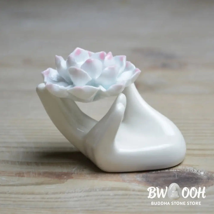 BWOOOH Small Ceramic Lotus Hand Healing Meditation Incense Burner Decoration - Lotus Hand - Incense Burner