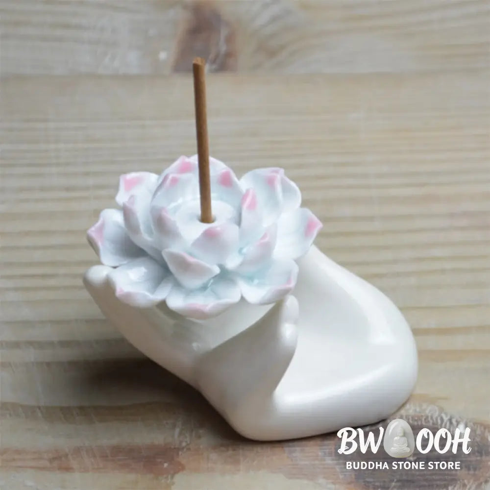 BWOOOH Small Ceramic Lotus Hand Healing Meditation Incense Burner Decoration - Lotus Hand - Incense Burner