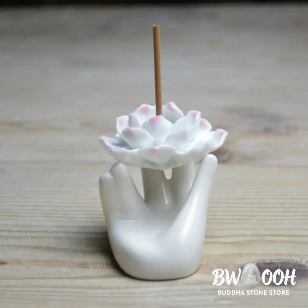 BWOOOH Small Ceramic Lotus Hand Healing Meditation Incense Burner Decoration - Lotus Hand - Incense Burner